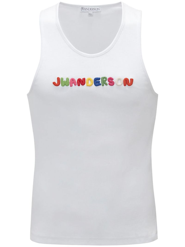 White Logo Embroidered Tank Top