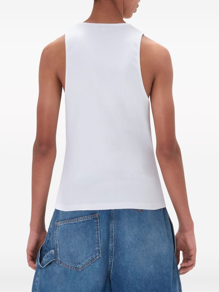 White Logo Embroidered Tank Top