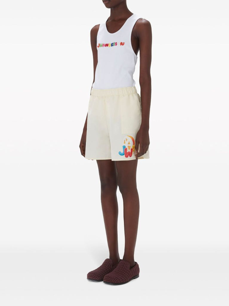 White Logo Embroidered Tank Top