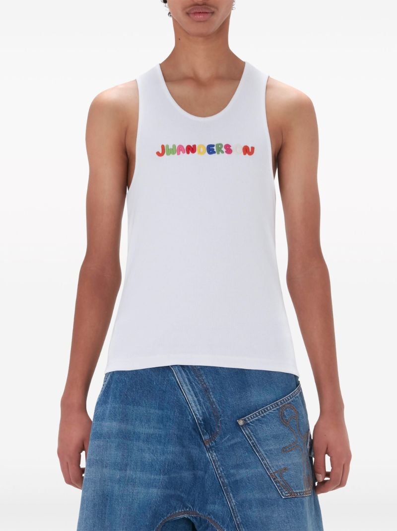White Logo Embroidered Tank Top