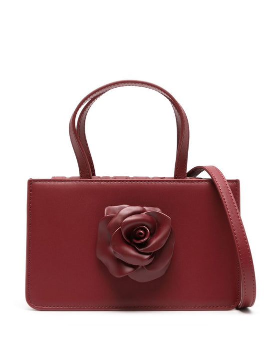 Red Rose Small Leather Tote Bag