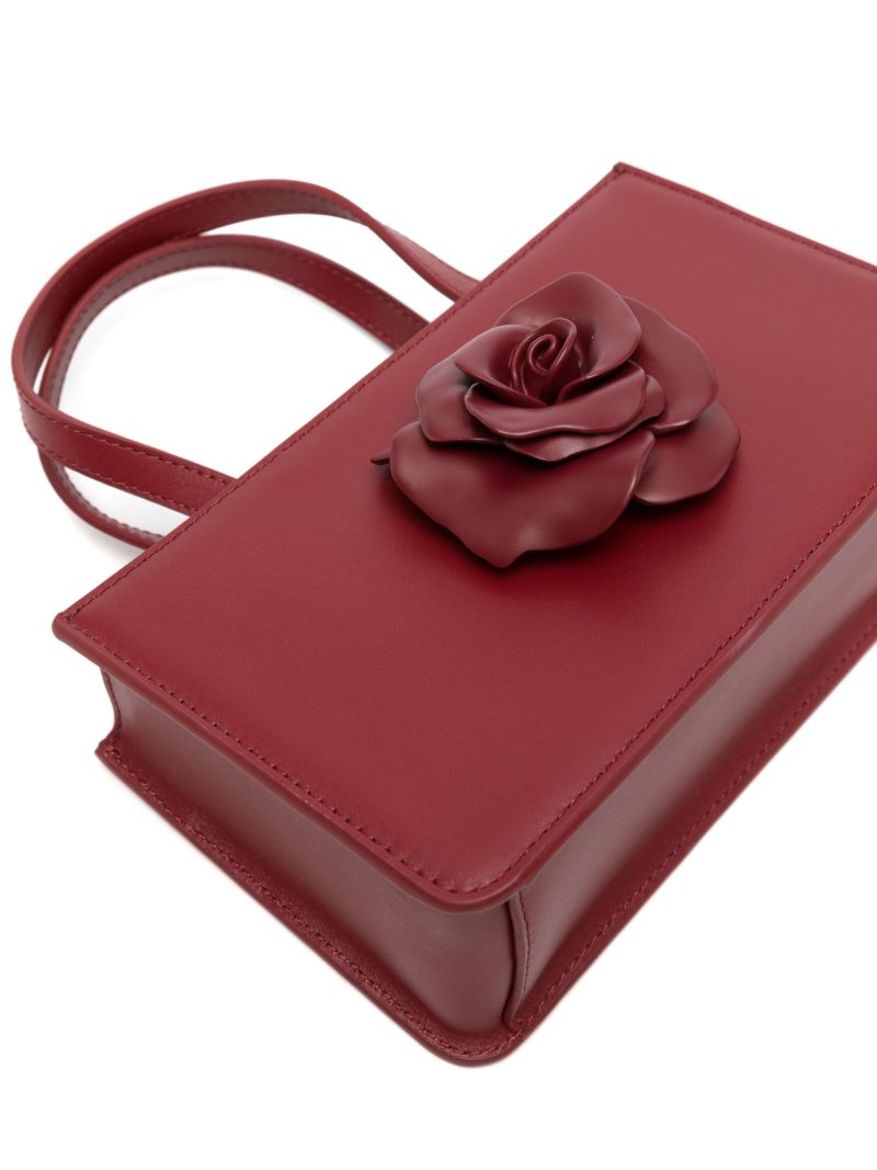 Red Rose Small Leather Tote Bag