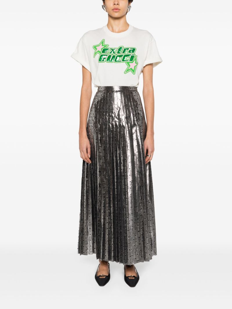 Neutral Sequin-embellished Cotton T-shirt