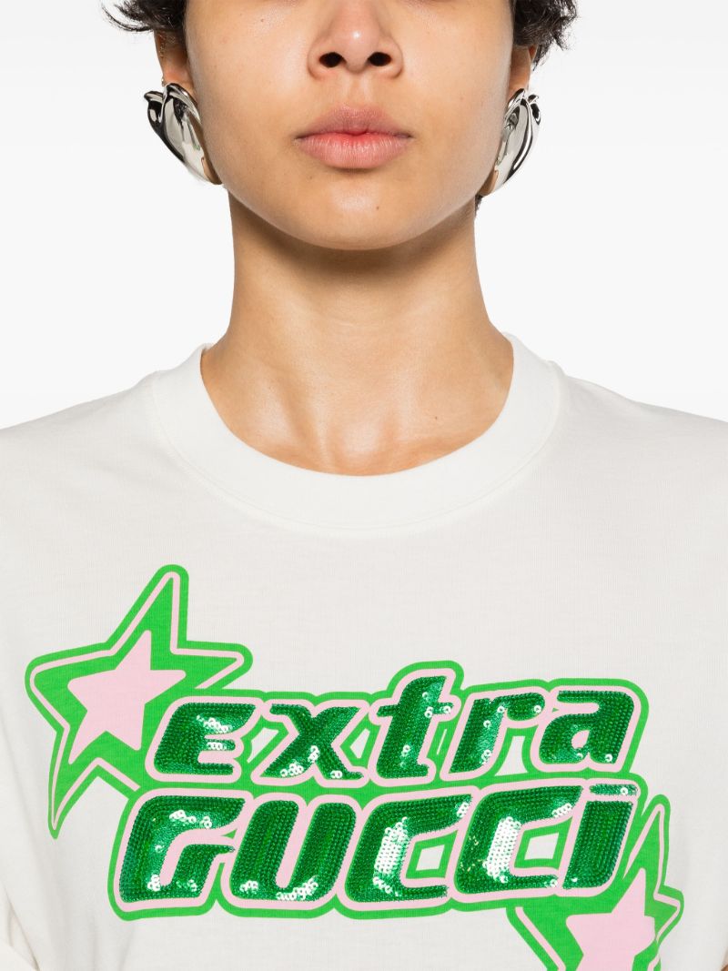 Neutral Sequin-embellished Cotton T-shirt