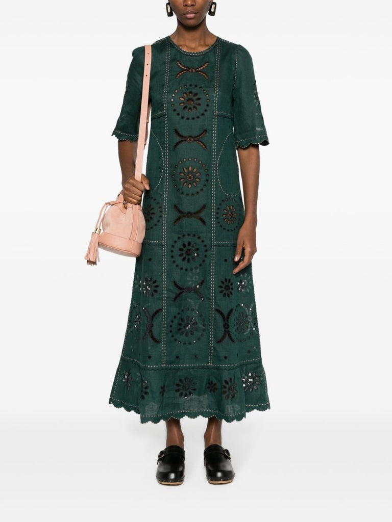 Green Danila Linen Midi Dress