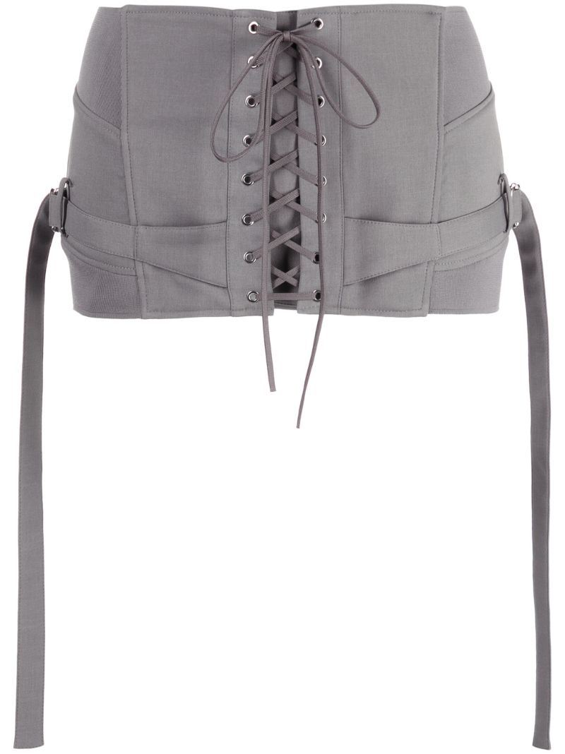 Grey Lace-up Miniskirt