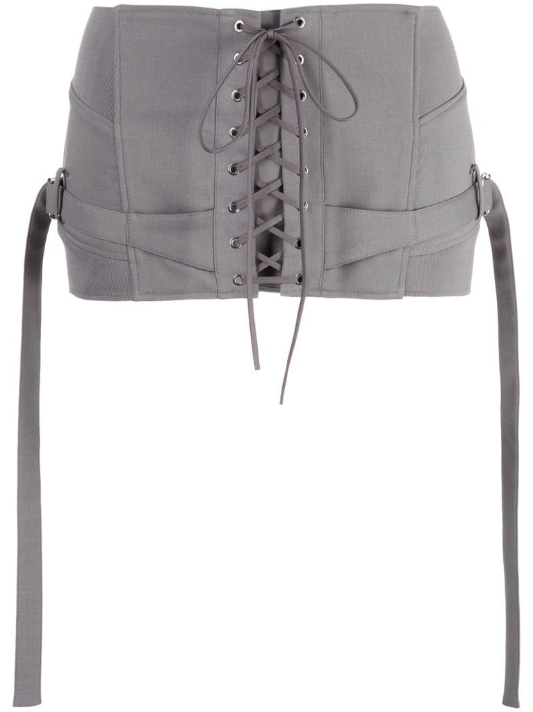 Grey Lace-up Miniskirt