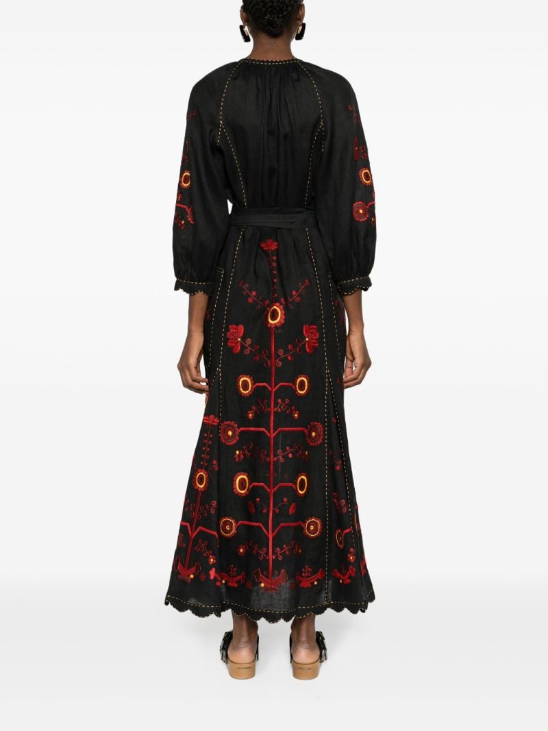 Black Nathalie Floral-embroidered Linen Dress
