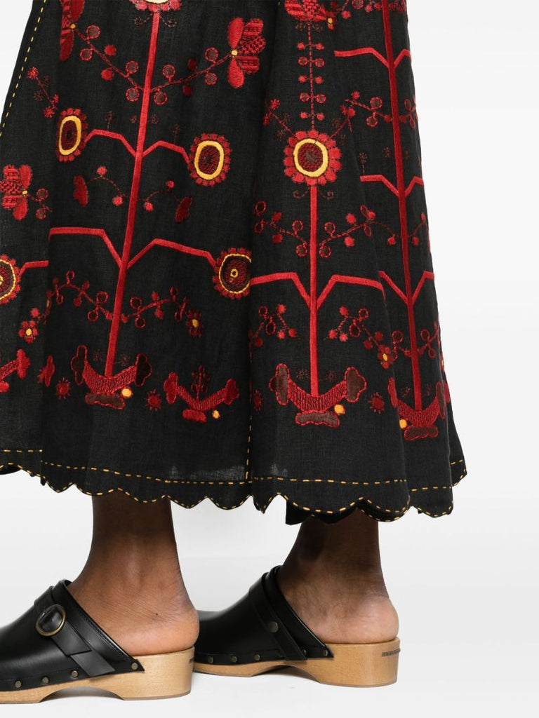 Black Nathalie Floral-embroidered Linen Dress