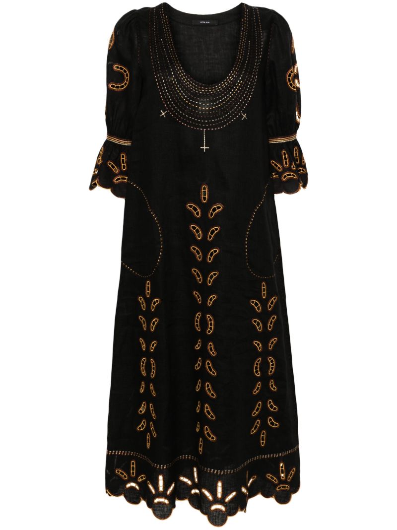 Black Nicholas Embroidered Linen Dress