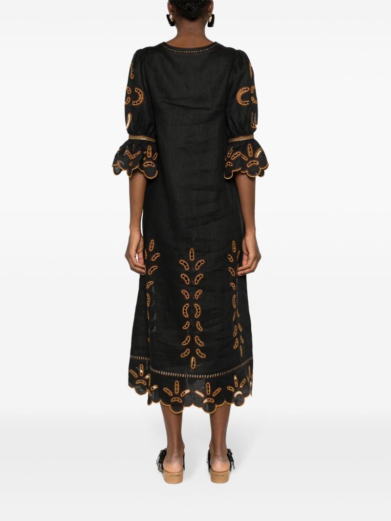 Black Nicholas Embroidered Linen Dress