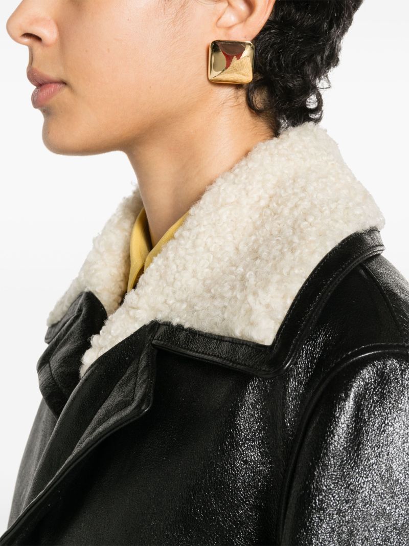 Black Shearling-trim Leather Coat