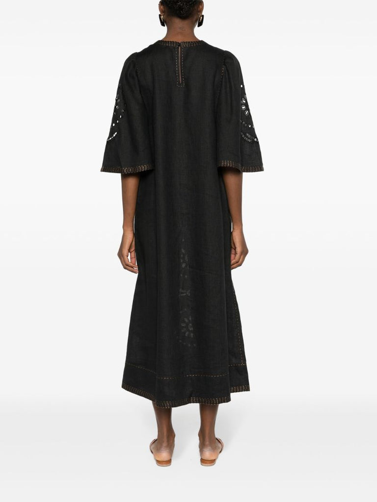 Black Mia Broderie-anglaise Linen Dress
