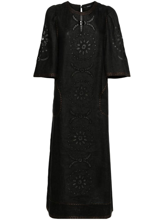 Black Mia Broderie-anglaise Linen Dress