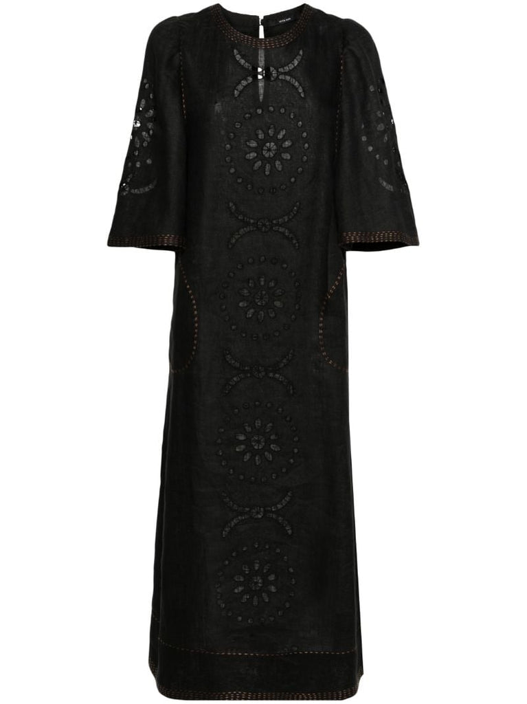 Black Mia Broderie-anglaise Linen Dress