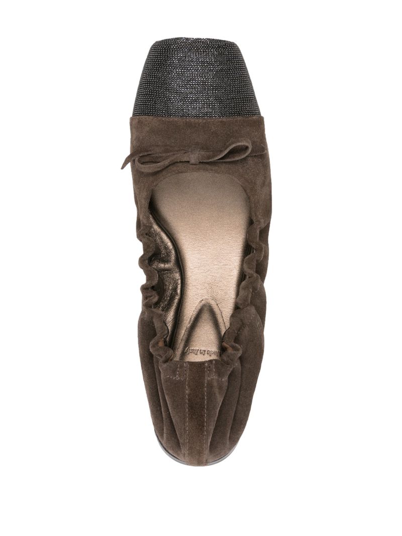 Brown Embellished Suede Ballerina Shoes