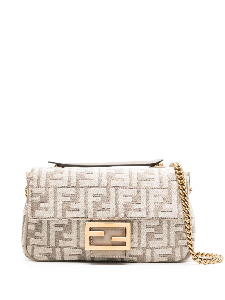 Neutral Baguette Chenille Shoulder Bag