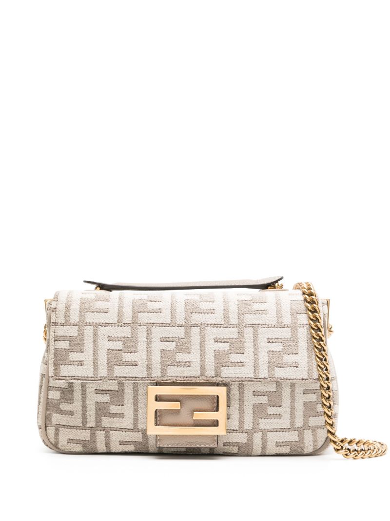 Neutral Baguette Chenille Shoulder Bag