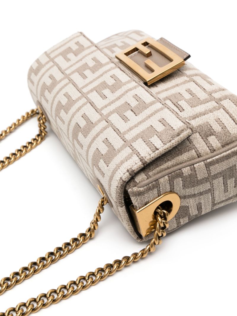 Neutral Baguette Chenille Shoulder Bag