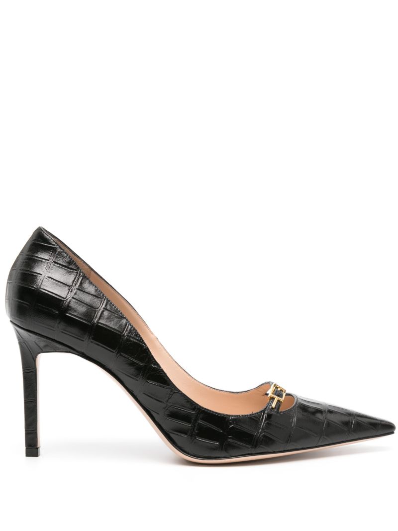 Black Angelina 85 Crocodile-embossed Pumps