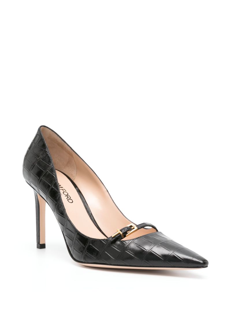 Black Angelina 85 Crocodile-embossed Pumps