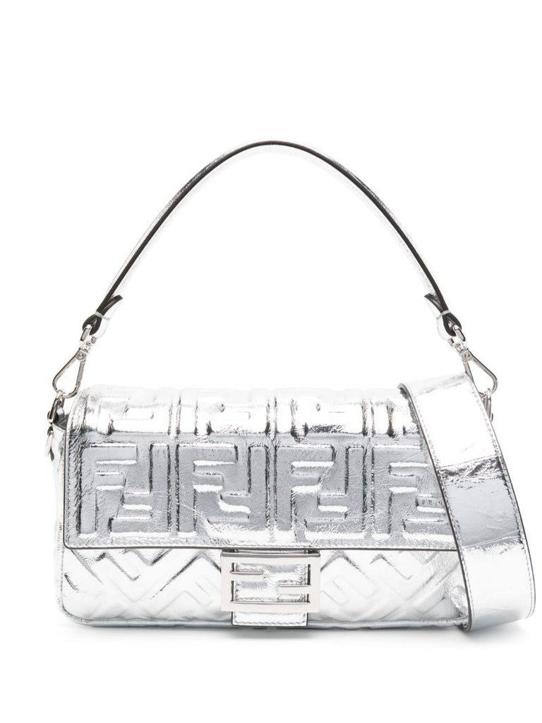 Silver Baguette Monogram Embossed Shoulder Bag