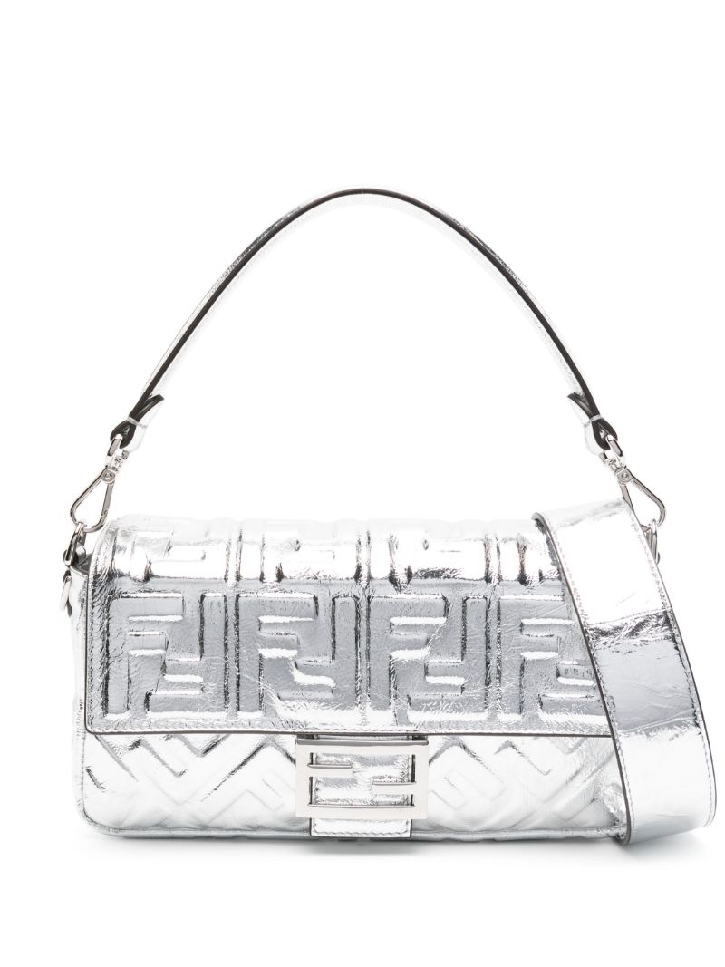 Silver Baguette Monogram Embossed Shoulder Bag