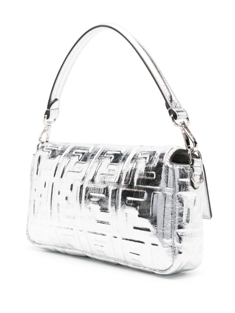 Silver Baguette Monogram Embossed Shoulder Bag