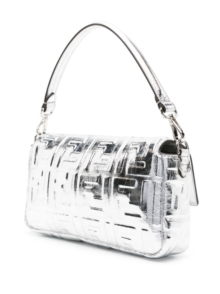 Silver Baguette Monogram Embossed Shoulder Bag