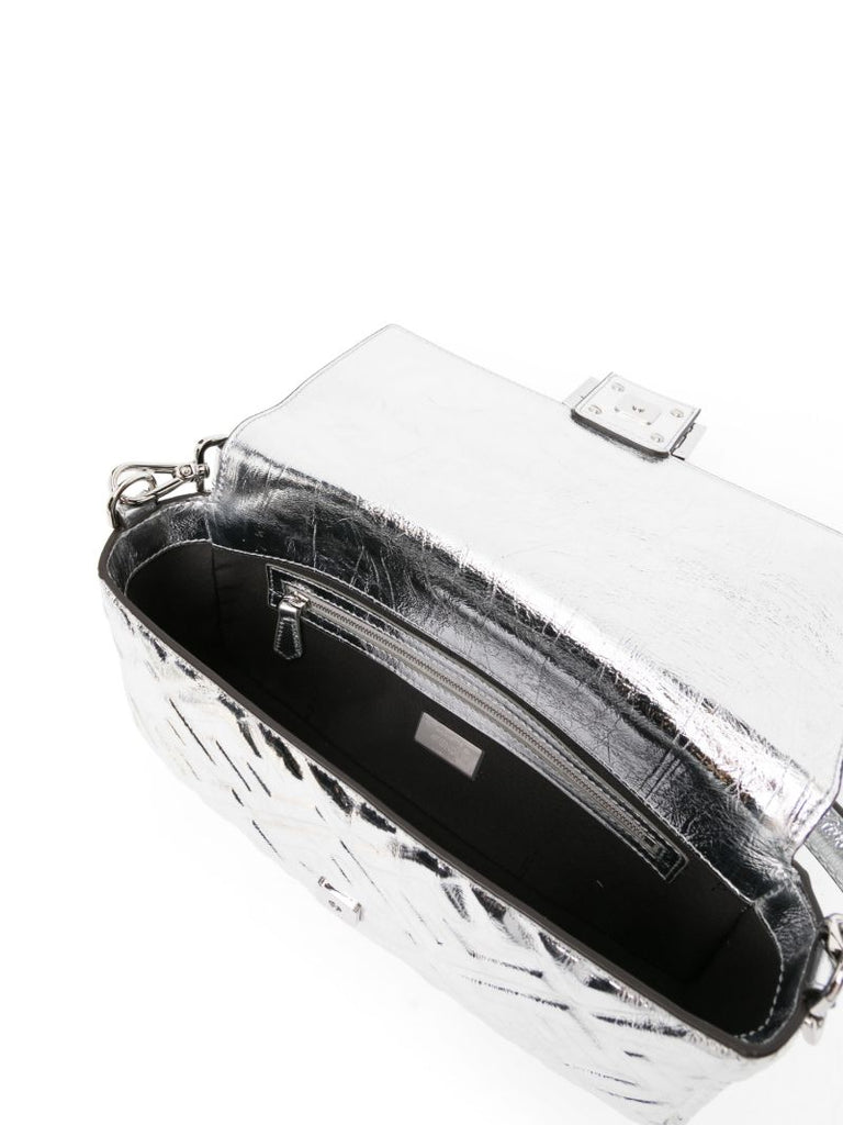 Silver Baguette Monogram Embossed Shoulder Bag