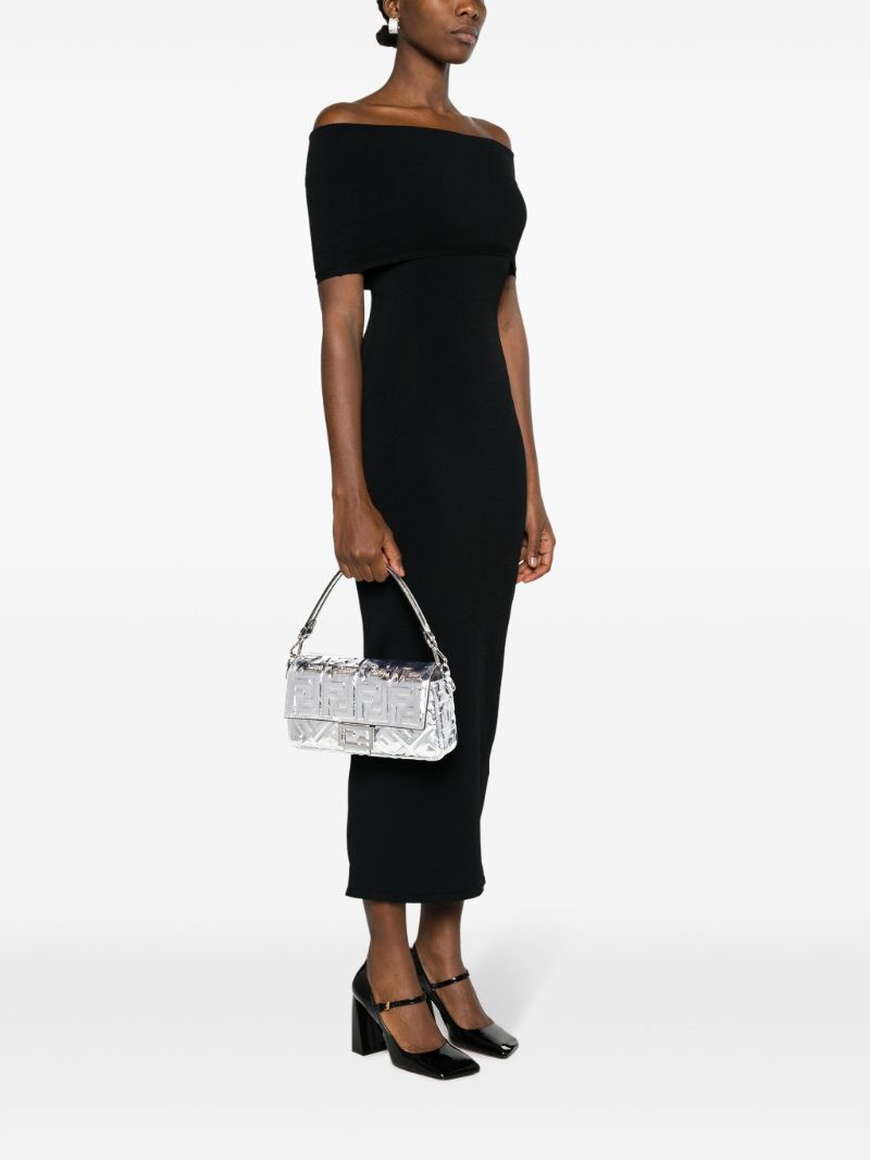 Silver Baguette Monogram Embossed Shoulder Bag