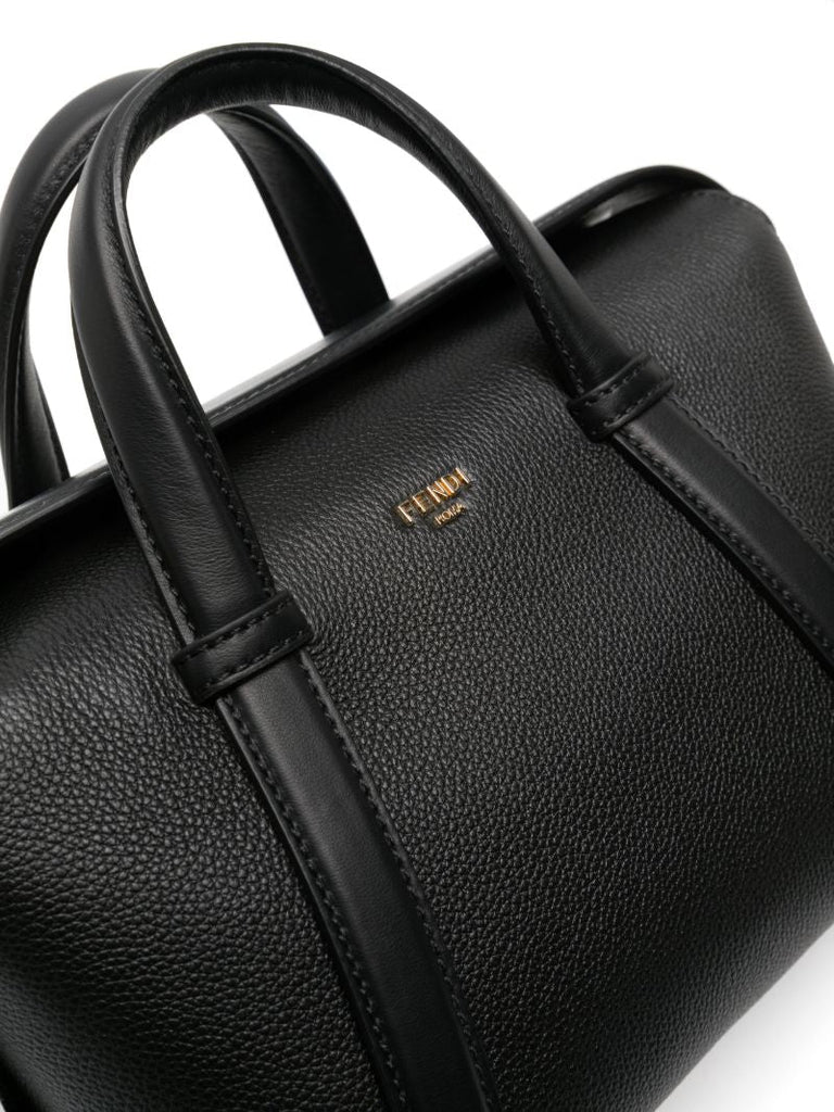 Black Boston Leather Tote Bag