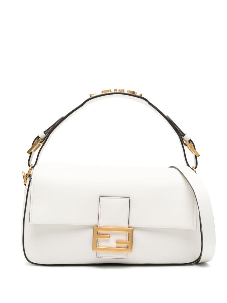 White Ff Leather Shoulder Bag
