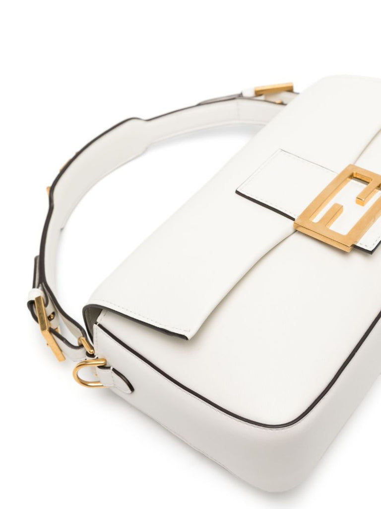 White Ff Leather Shoulder Bag