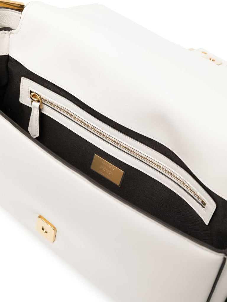 White Ff Leather Shoulder Bag