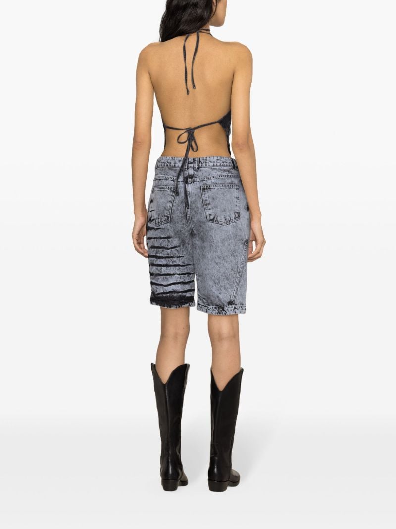 Blue Bleached-effect Denim Shorts
