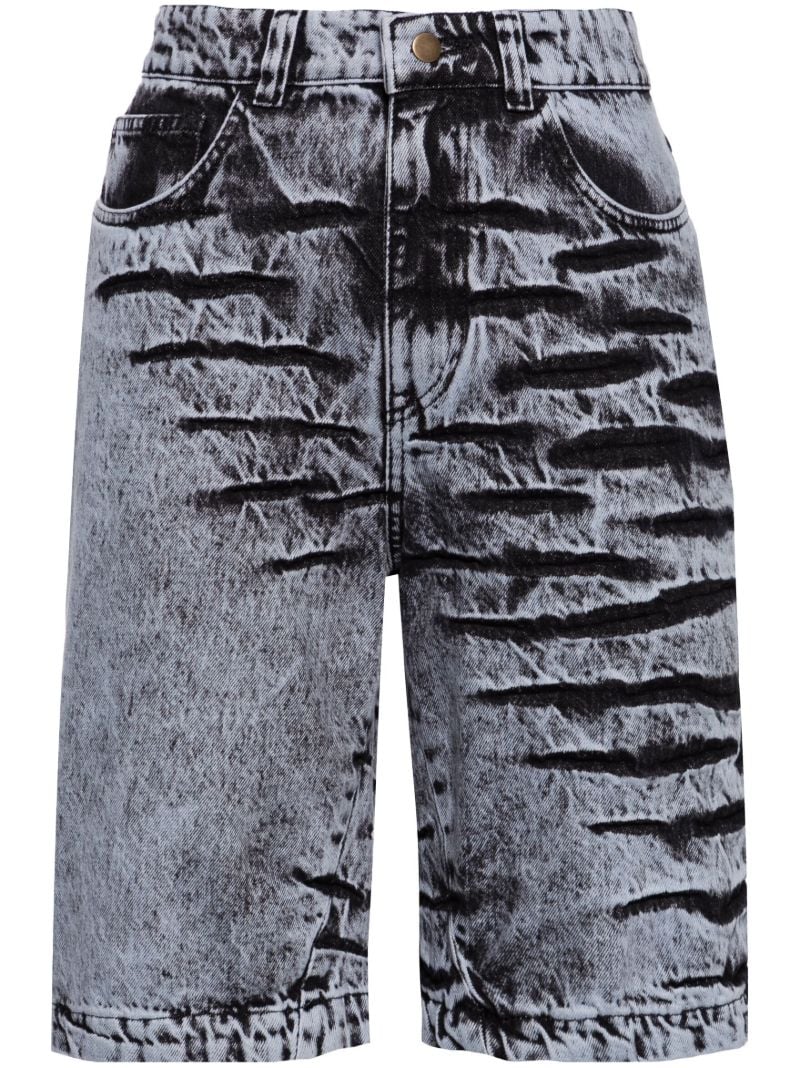 Blue Bleached-effect Denim Shorts