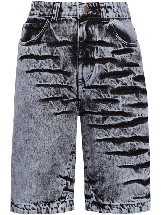 Blue Bleached-effect Denim Shorts