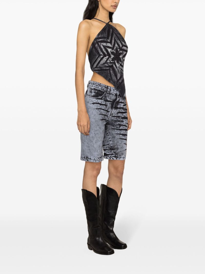 Blue Bleached-effect Denim Shorts
