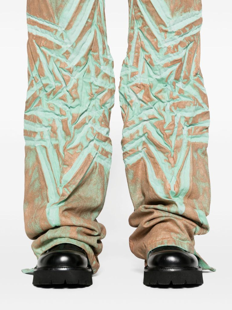 Green Spiral Flower Low-rise Wide-leg Jeans