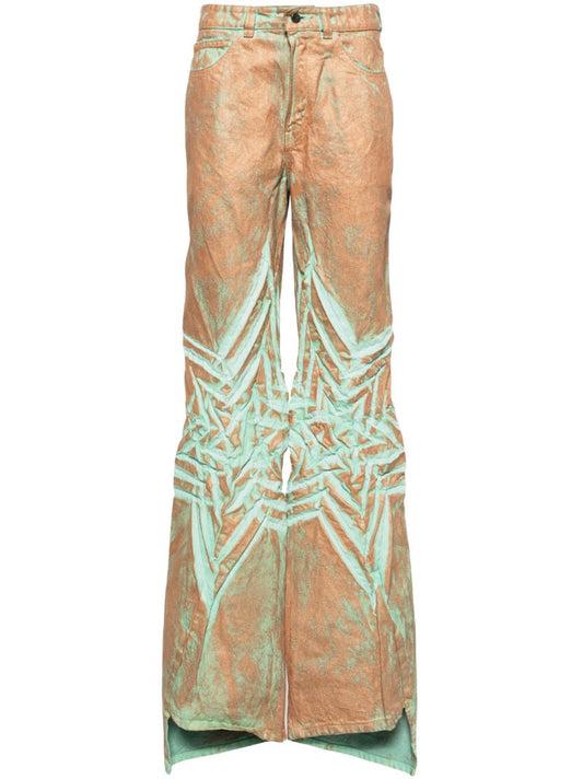 Green Spiral Flower Low-rise Wide-leg Jeans