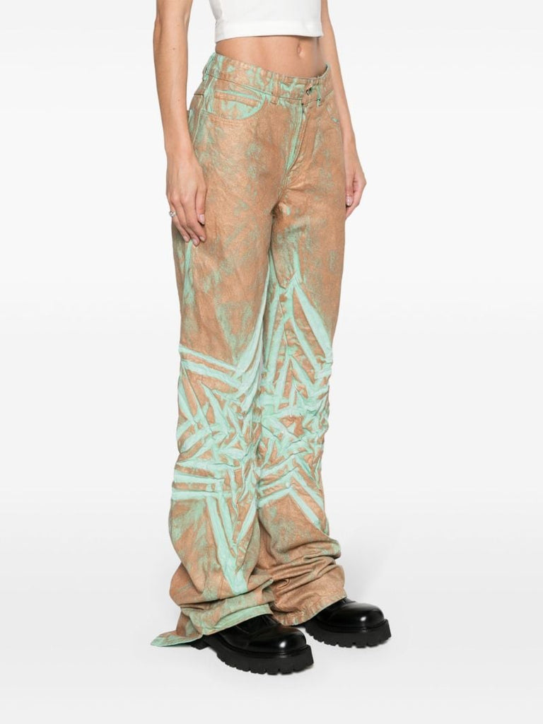 Green Spiral Flower Low-rise Wide-leg Jeans