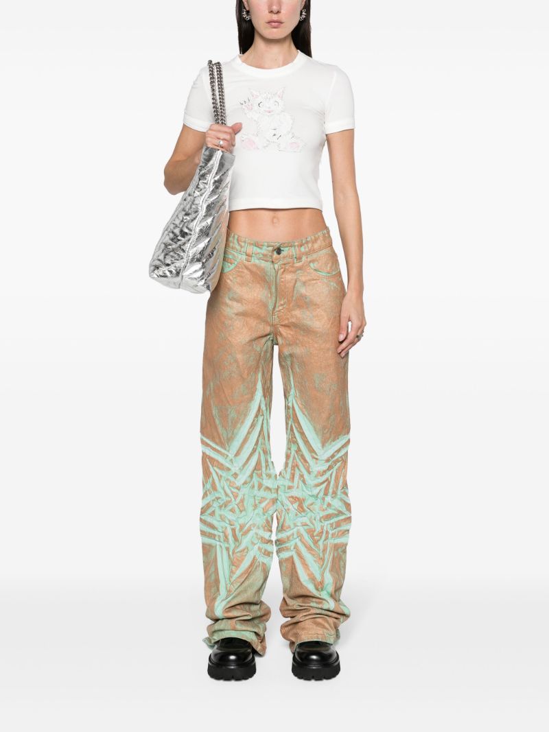 Green Spiral Flower Low-rise Wide-leg Jeans