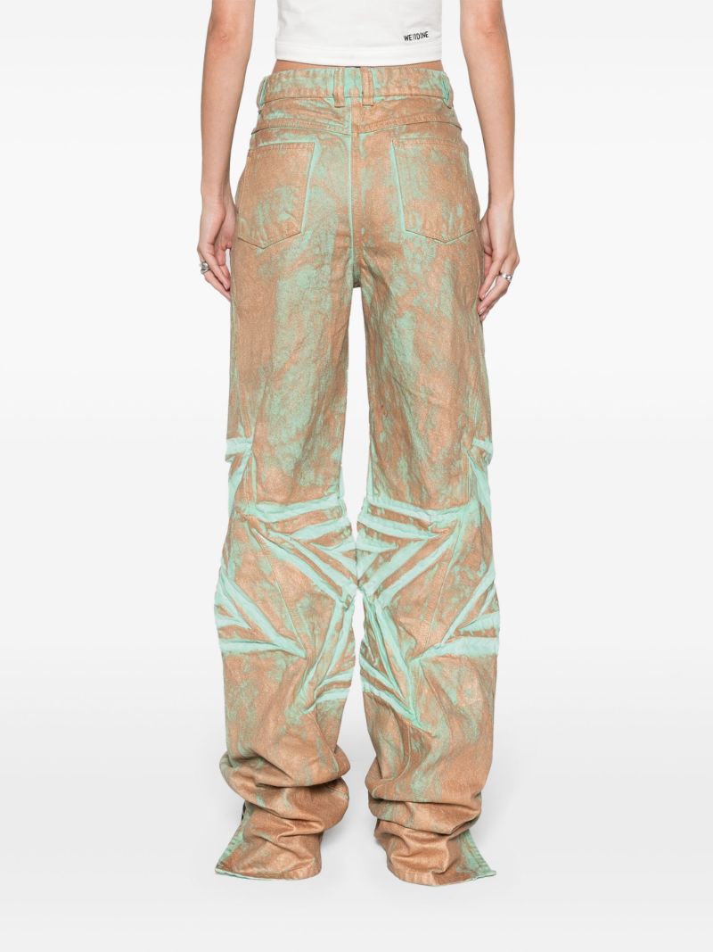 Green Spiral Flower Low-rise Wide-leg Jeans