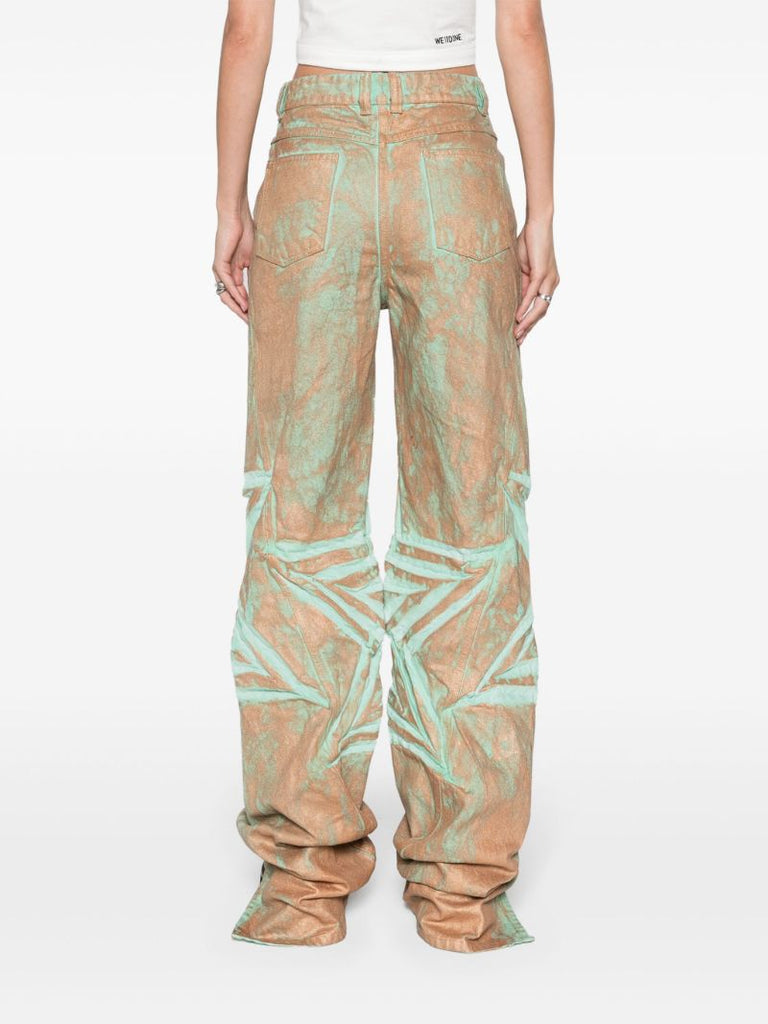 Green Spiral Flower Low-rise Wide-leg Jeans