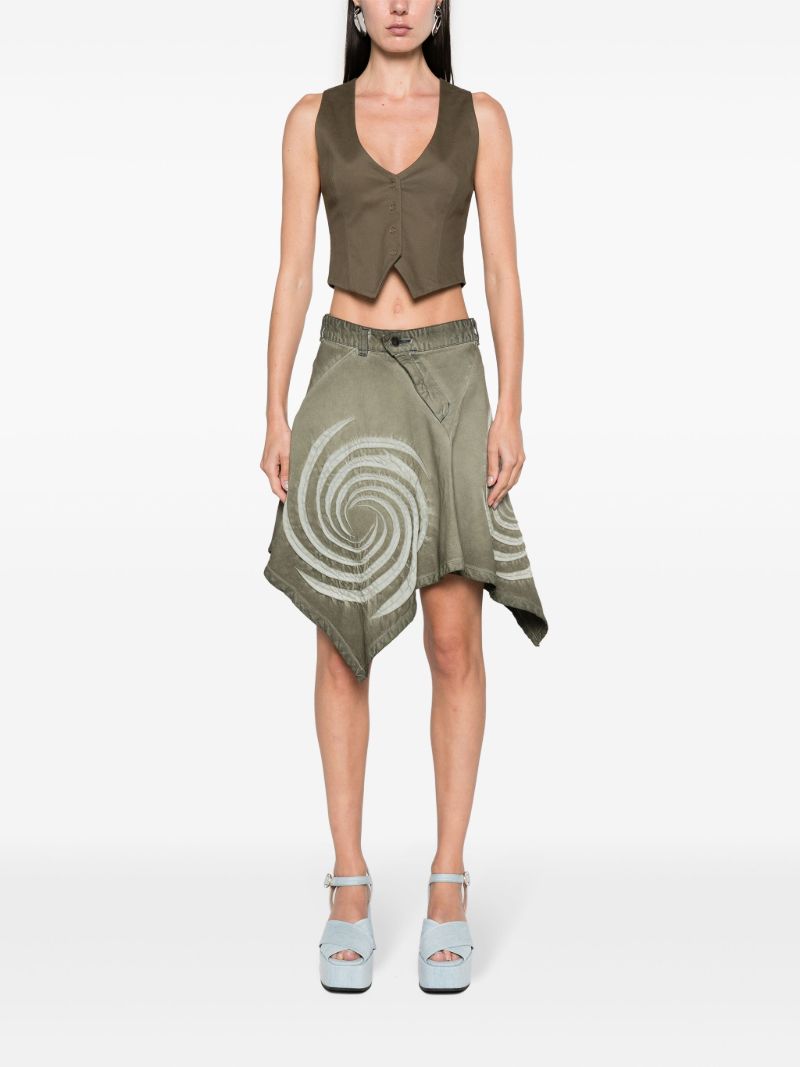 Green Asymmetric Denim Skirt