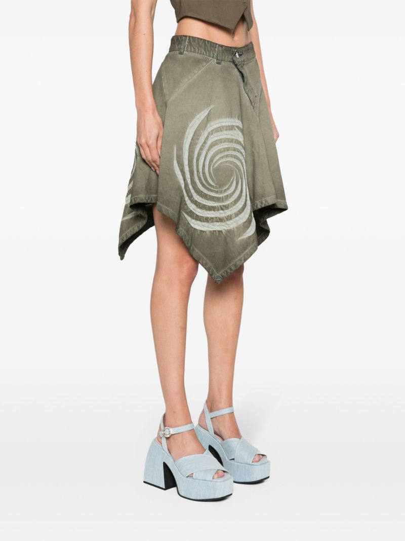 Green Asymmetric Denim Skirt