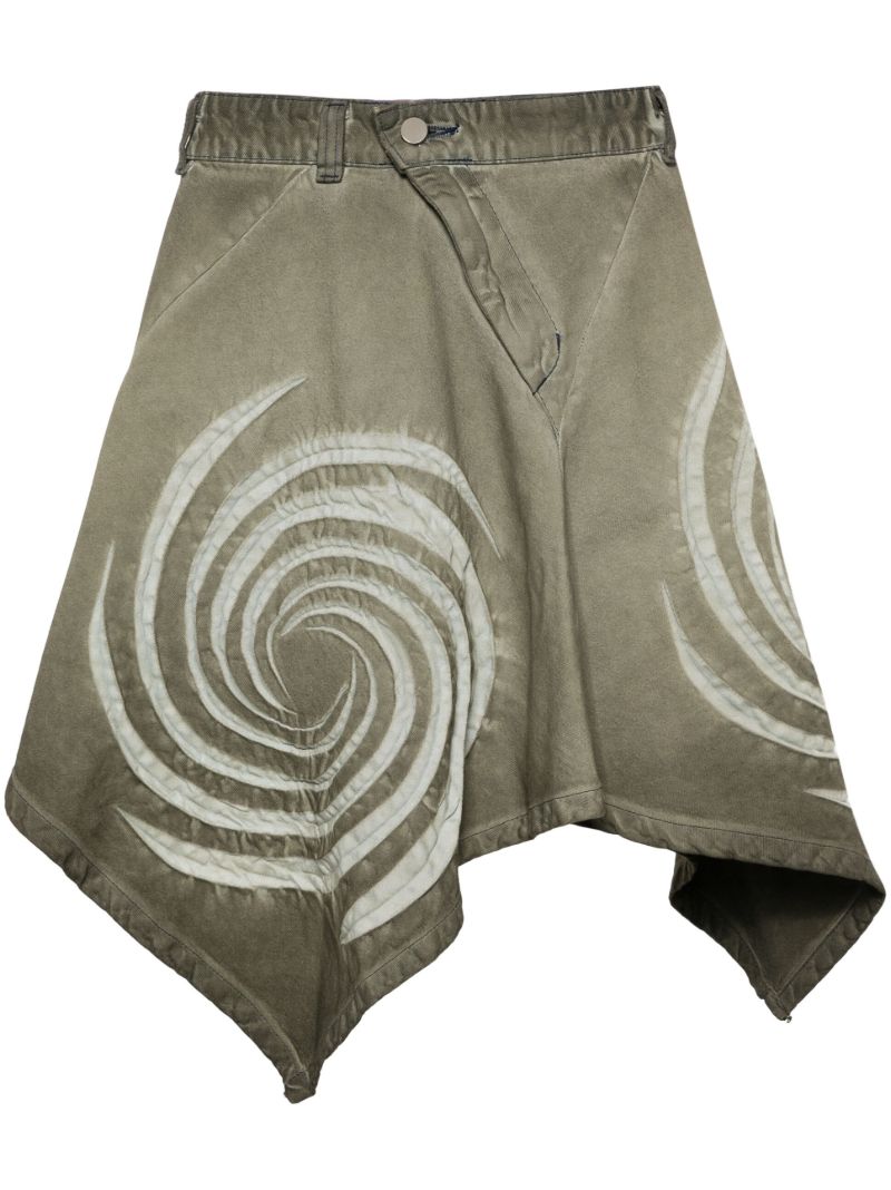 Green Asymmetric Denim Skirt
