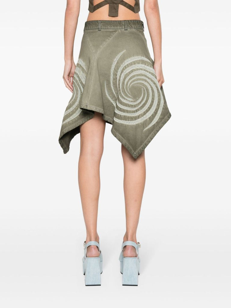 Green Asymmetric Denim Skirt