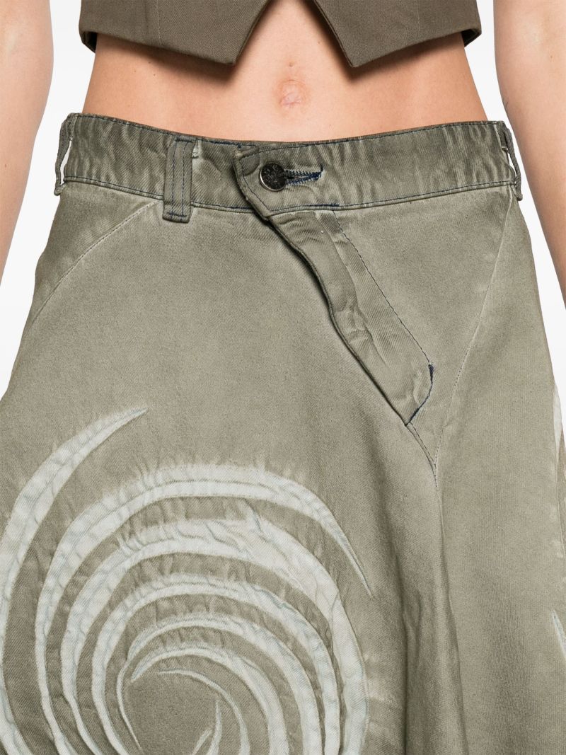 Green Asymmetric Denim Skirt
